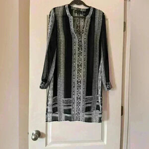 INC International Concepts Black Vertical Stripes Sheer Tunic women’s medium